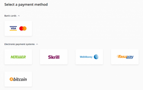 Olymp Trade choice of payment method