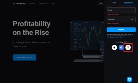 Olymp Trade Google hesabı üzerinden kayıt